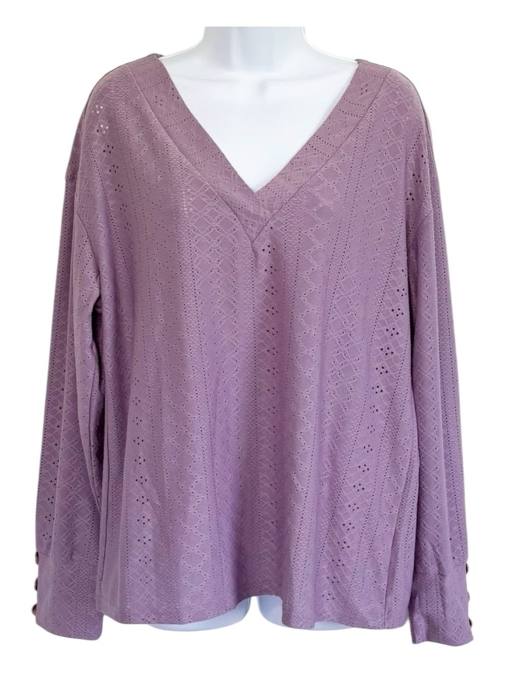 NWT Dokotoo Purple Eyelet Blouse Large V Neck Long Sleeve Textured Top L